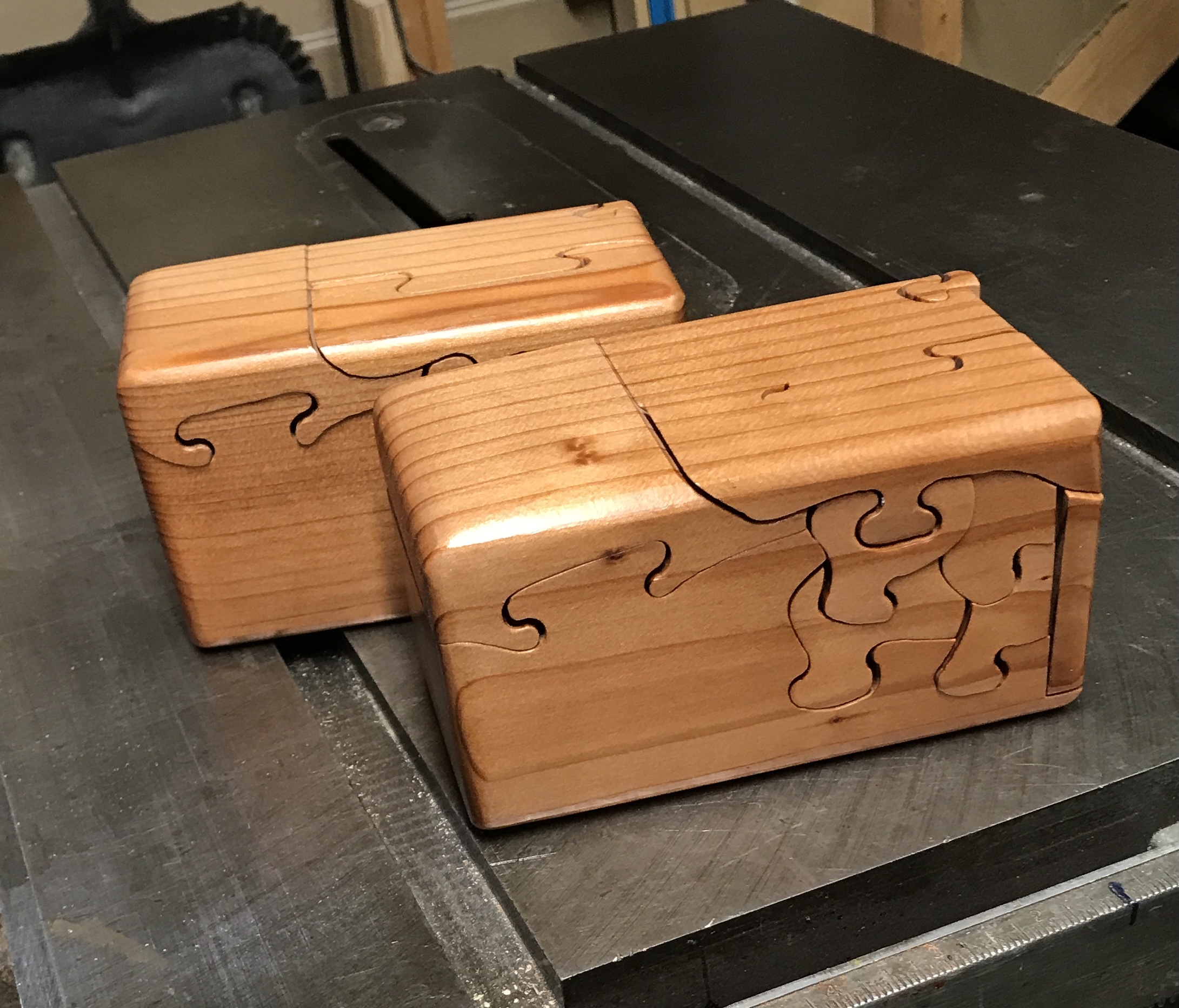 The two King's Safe boxes after two coats of lacquer